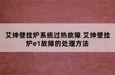 艾绅壁挂炉系统过热故障 艾绅壁挂炉e1故障的处理方法